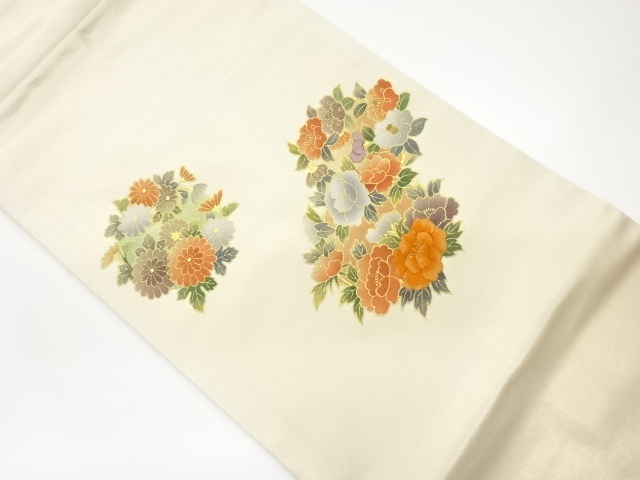 金彩牡丹に椿・菊模様刺繍名古屋帯